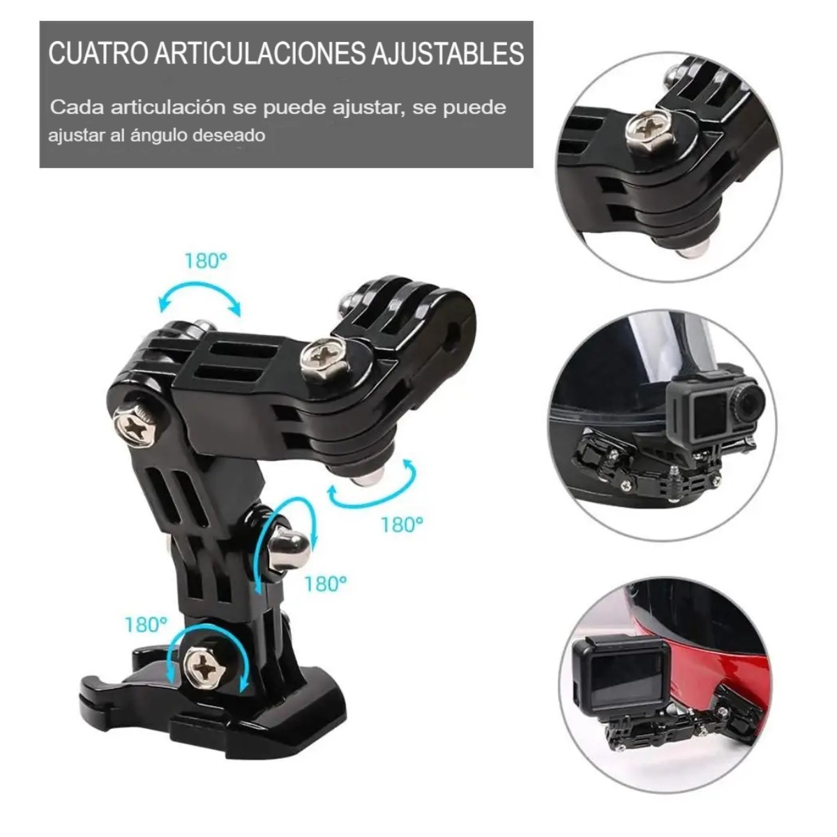 Soporte Accesorio Brazo Montaje Deportiva Casco Carro Camara Moto Pegatina 3M GoPro Negro Foto Video