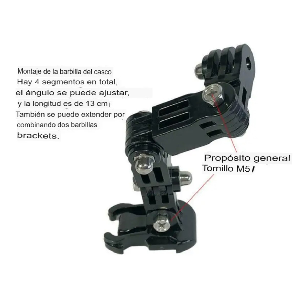 Soporte Accesorio Brazo Montaje Deportiva Casco Carro Camara Moto Pegatina 3M GoPro Negro Foto Video