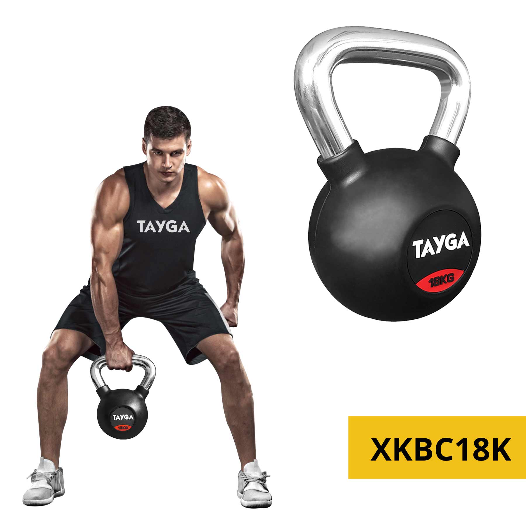Tayga pesa Rusa con Rubber kettlebell 18 kg Mango Cromado