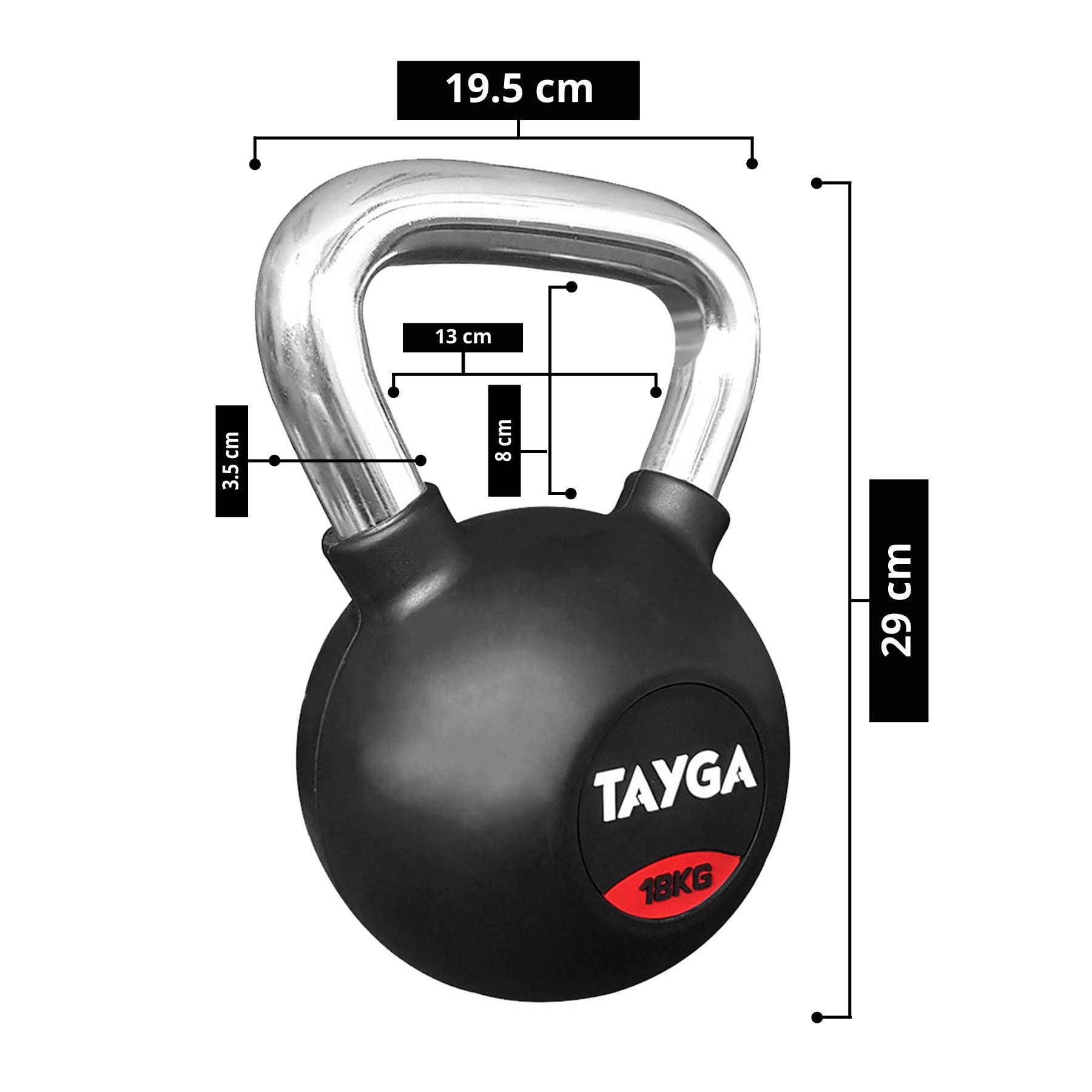 Tayga pesa Rusa con Rubber kettlebell 18 kg Mango Cromado