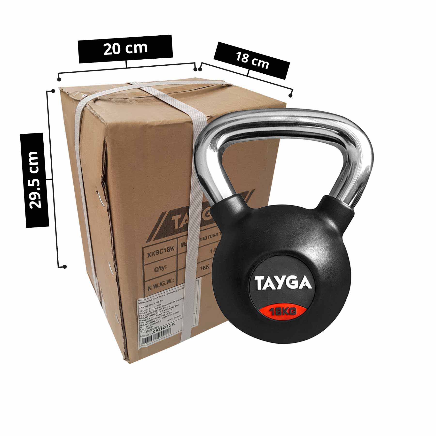 Tayga pesa Rusa con Rubber kettlebell 18 kg Mango Cromado