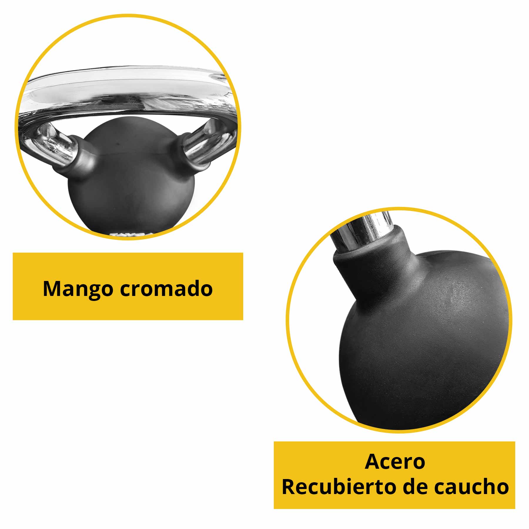 Tayga pesa Rusa con Rubber kettlebell 18 kg Mango Cromado