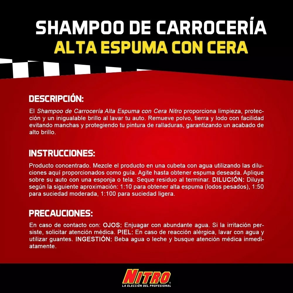 Nitro Shampoo De Carrocería Alta Espuma Y Cera De 4 L