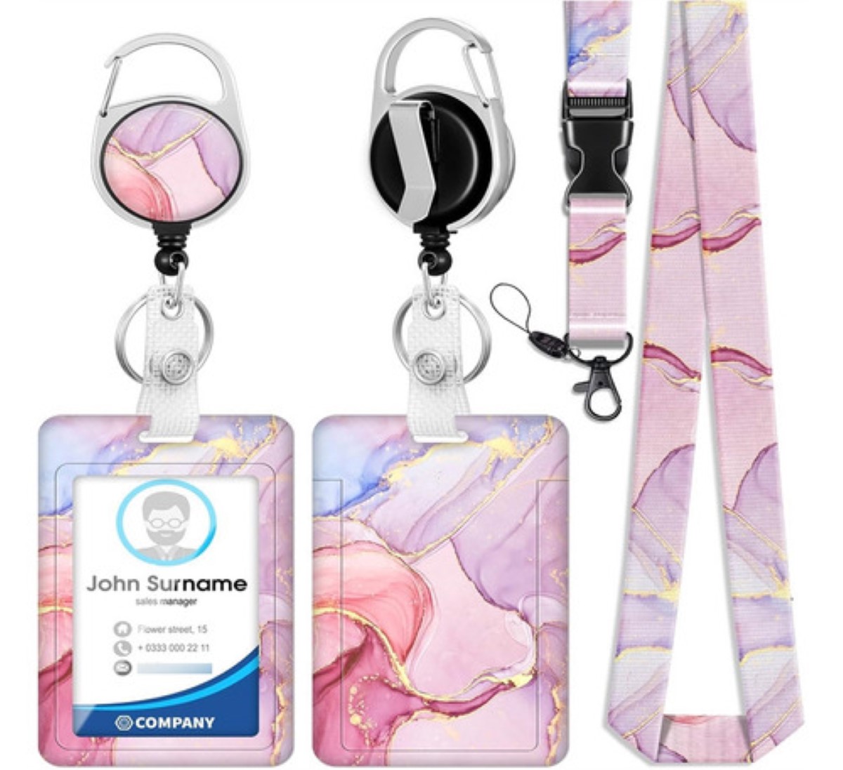 Porta Gafete Cordones Para Credenciales Cinta rosa marmoleado