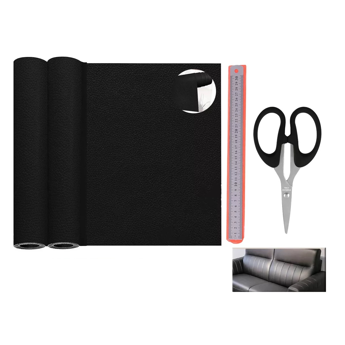 2pcs Parche Autoadhesivo Para Reparación De Vinilo O Cuero Black