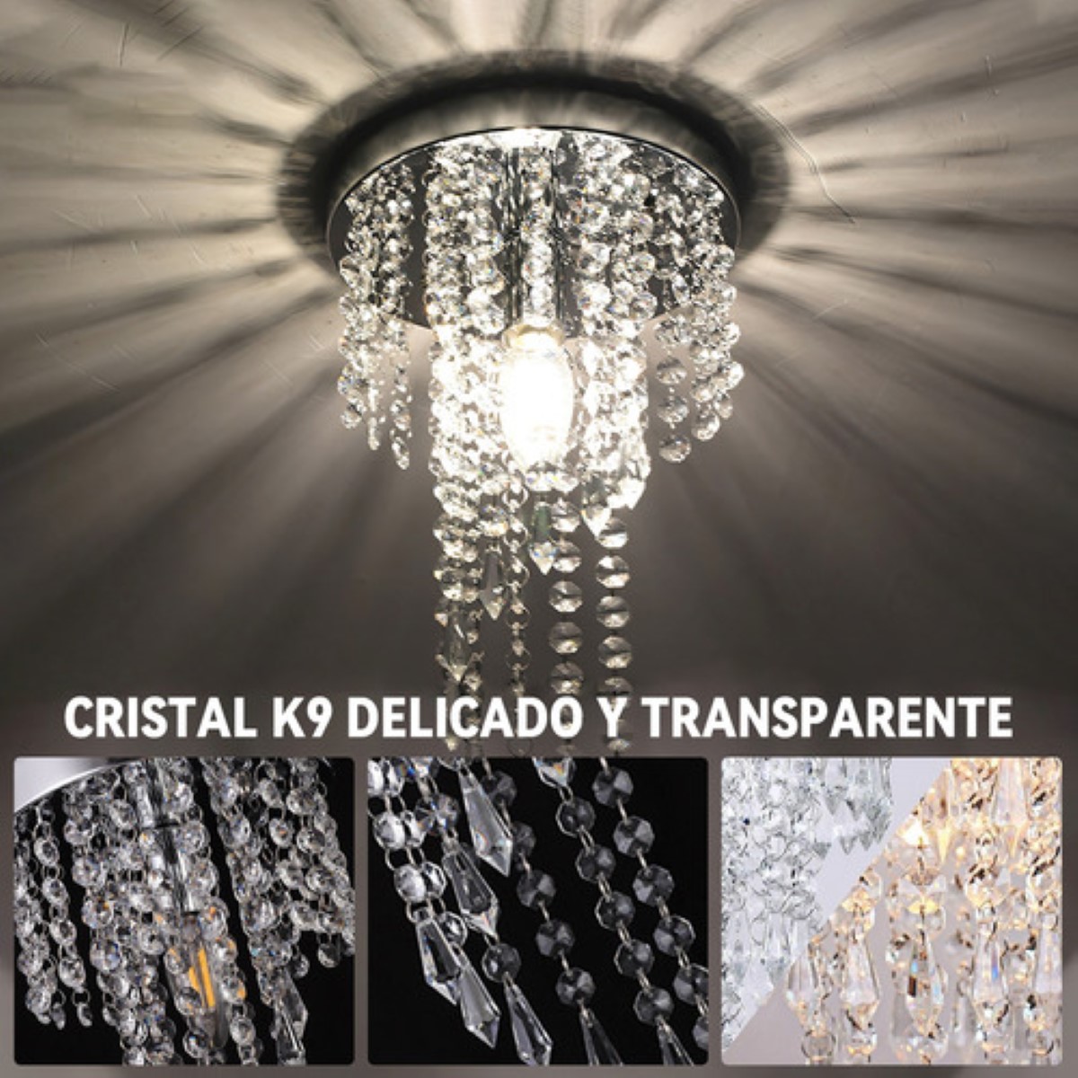 Lámpara de Techo Colgante Led Moderna Decorativa De Cristal Base Plata