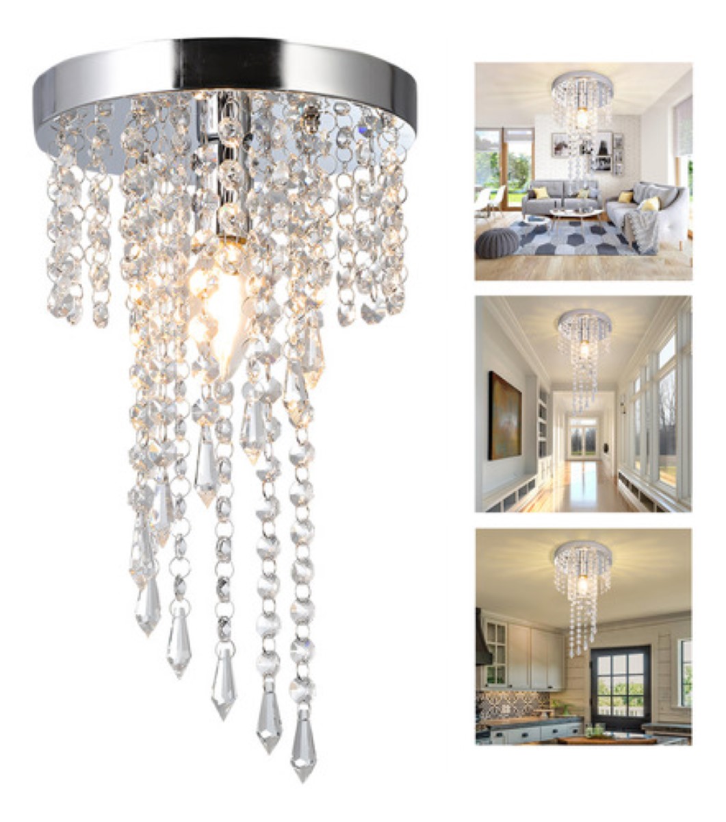 Lámpara de Techo Colgante Led Moderna Decorativa De Cristal Base Plata