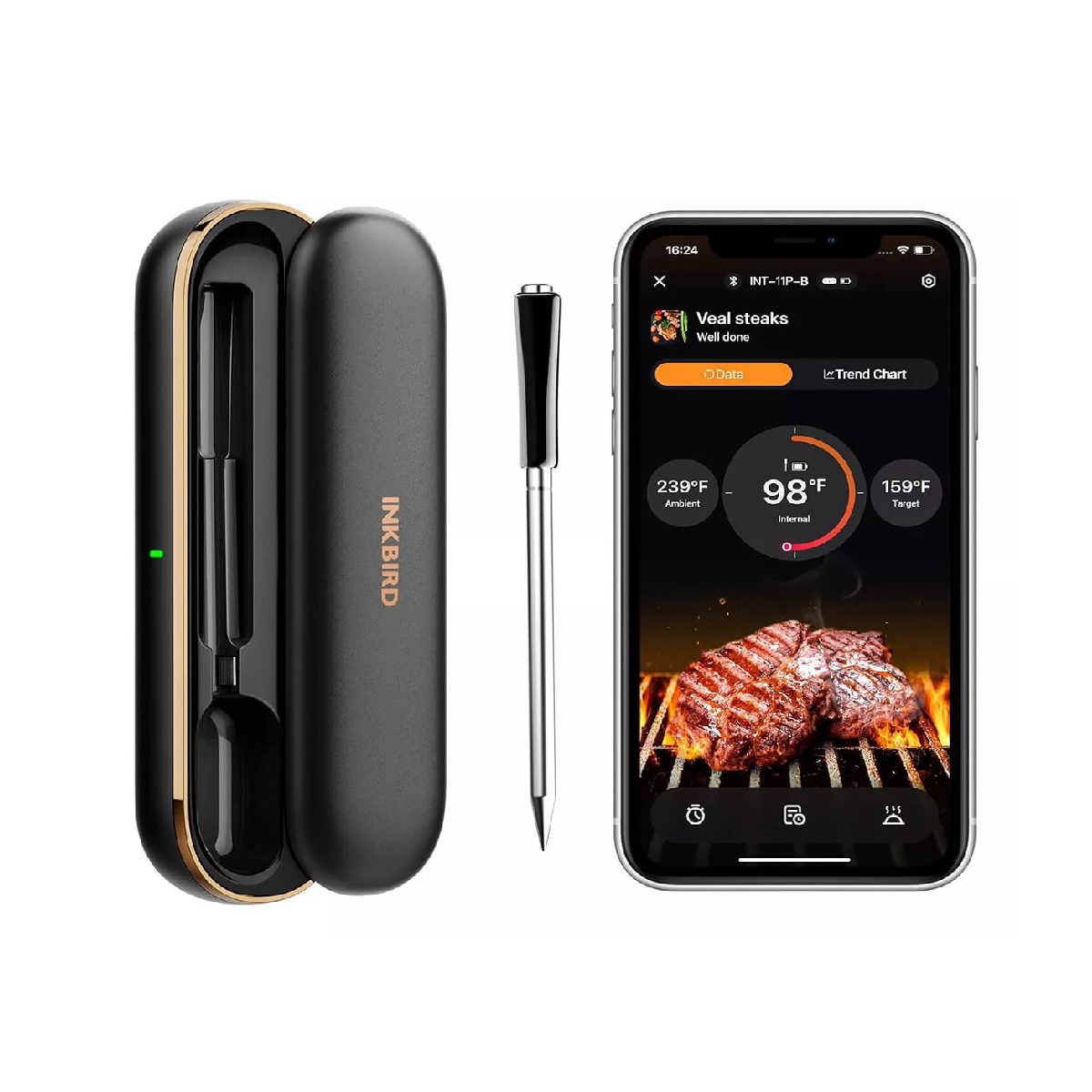 Termómetro Inalámbrico Para Cocinar Carne Y Barbacoa Con Blu Color Negro