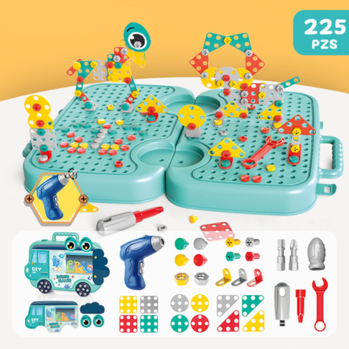 Caja De Herramientas De Juguete Para Niños 225 pcs Educativos verde