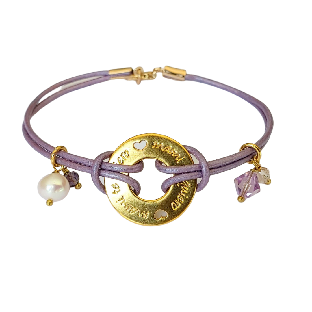 Pulsera Mamá Ideas Cristal Chapada en Oro Dije 'Mami te Quiero' Mujer