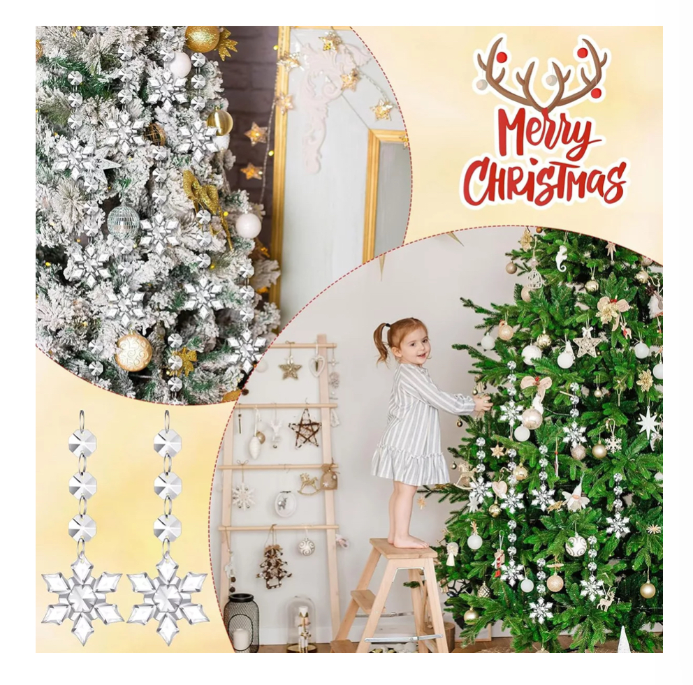 30pc Adornos Copos De Nieve Cristal Decoración Arbol Navidad