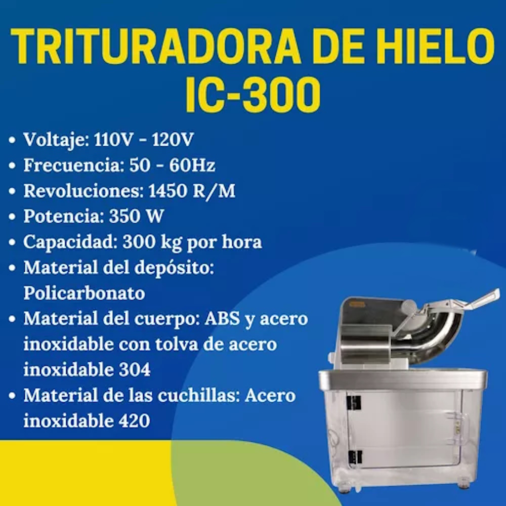 Trituradora de Hielo Acero C/Deposito Potencia 350W Noval