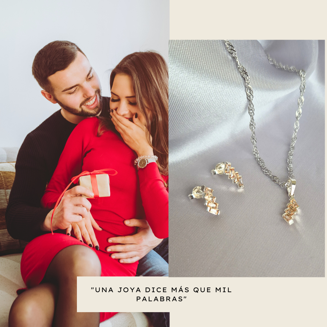 Juego de Collar con Aretes Circonias Rectangulares Plata. 925 Ambar