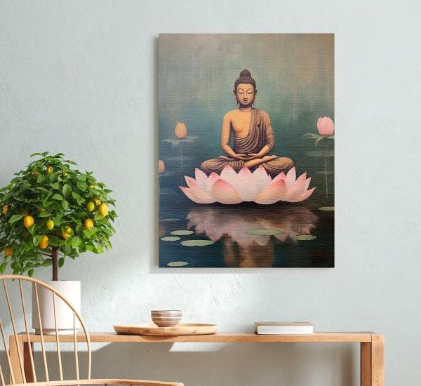 Cuadros Buda Vintage Yoga Loto Zen En Marco Lienzo Canvas