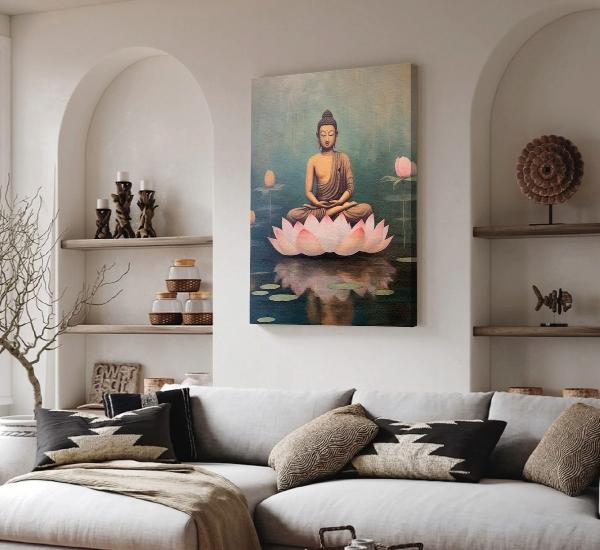 Cuadros Buda Vintage Yoga Loto Zen En Marco Lienzo Canvas
