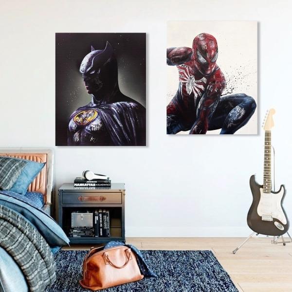 Set Cuadros Batman Spiderman Graffiti Style Canvas Artistico