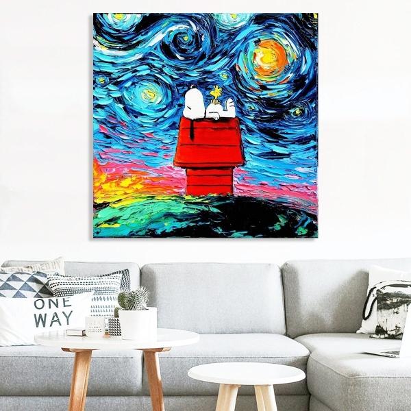 Cuadro Canvas Algodón Snoopy Charlie Brown Noche Estrellada