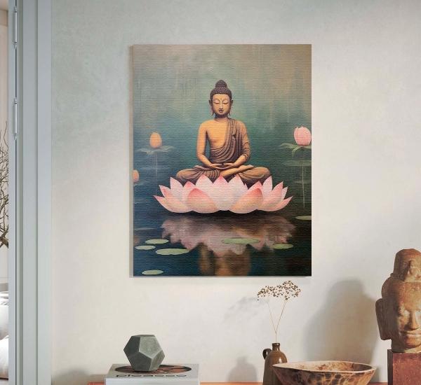Cuadros Buda Vintage Yoga Loto Zen En Marco Lienzo Canvas