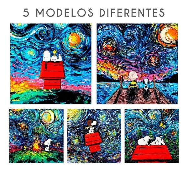 Cuadro Canvas Algodón Snoopy Charlie Brown Noche Estrellada
