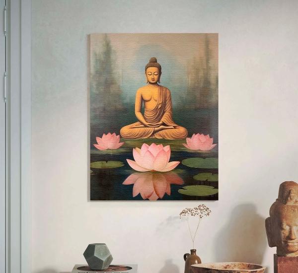 Cuadros Buda Vintage Yoga Loto Zen En Marco Lienzo Canvas