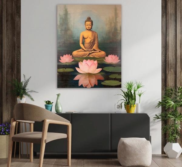 Cuadros Buda Vintage Yoga Loto Zen En Marco Lienzo Canvas