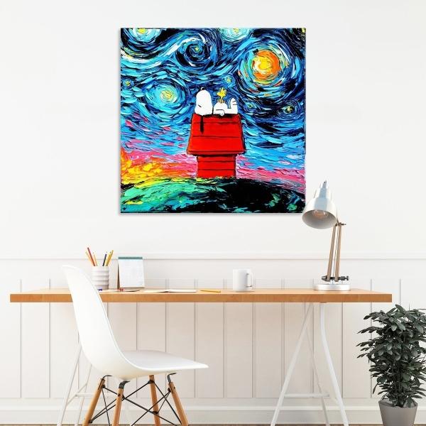 Cuadro Canvas Algodón Snoopy Charlie Brown Noche Estrellada