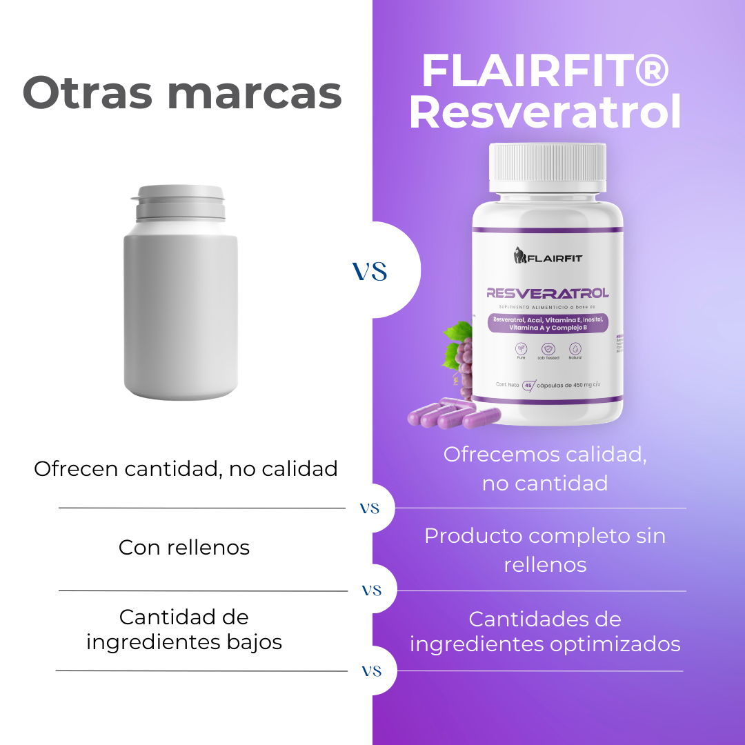 Suplemento En Cápsulas Flairfit Resveratrol, Formulación Premium Inositol, Complejo B, Vitamína C, Semilla Acaí En Pote 45 Cápsulas.