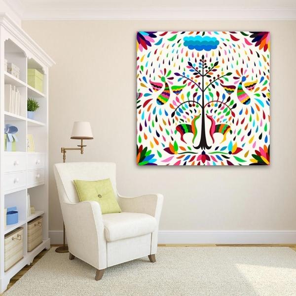 Cuadro Arte Mexicano Arbol De La Vida Colores Otomi Canvas