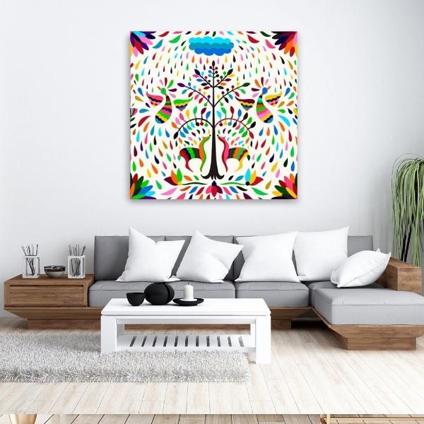 Cuadro Arte Mexicano Arbol De La Vida Colores Otomi Canvas