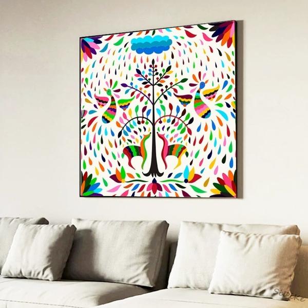 Cuadro Arte Mexicano Arbol De La Vida Colores Otomi Canvas