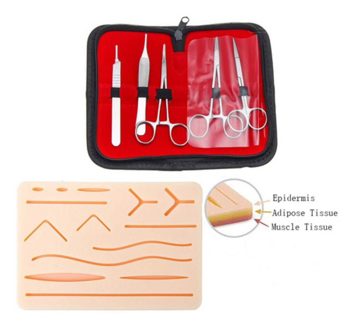 Kit De Sutura Equipo De Sutura Pad Suturas Quirurgicas 18 pzs estuche rojo
