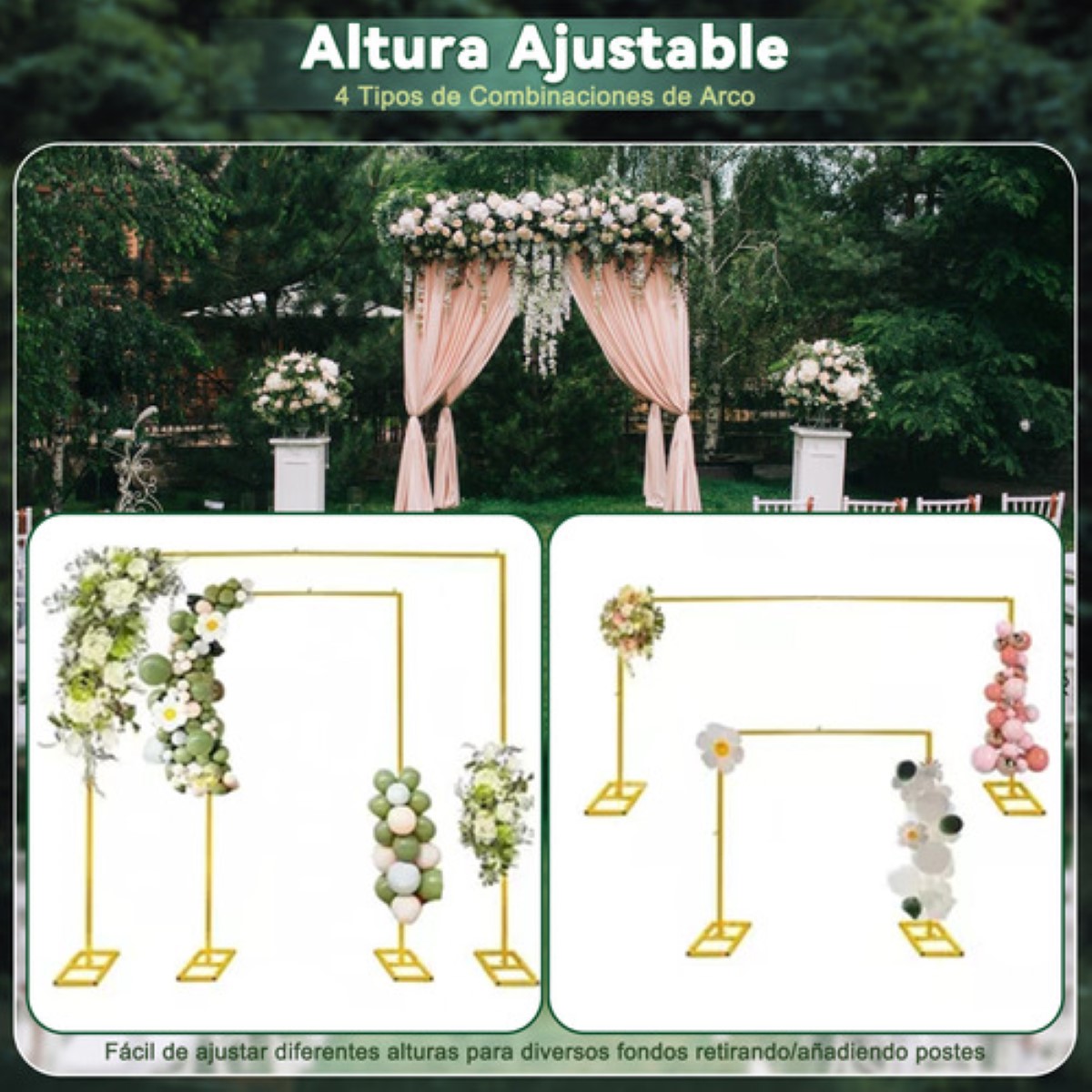 Arcos Para Globos Cuadradas Decoracion Desarmable Metal 2*2m dorado