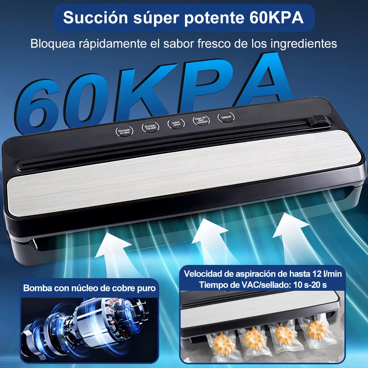 Envasadora Al Vacio 60 kpa Empacadora Automática Comida Con 30 Bolsas