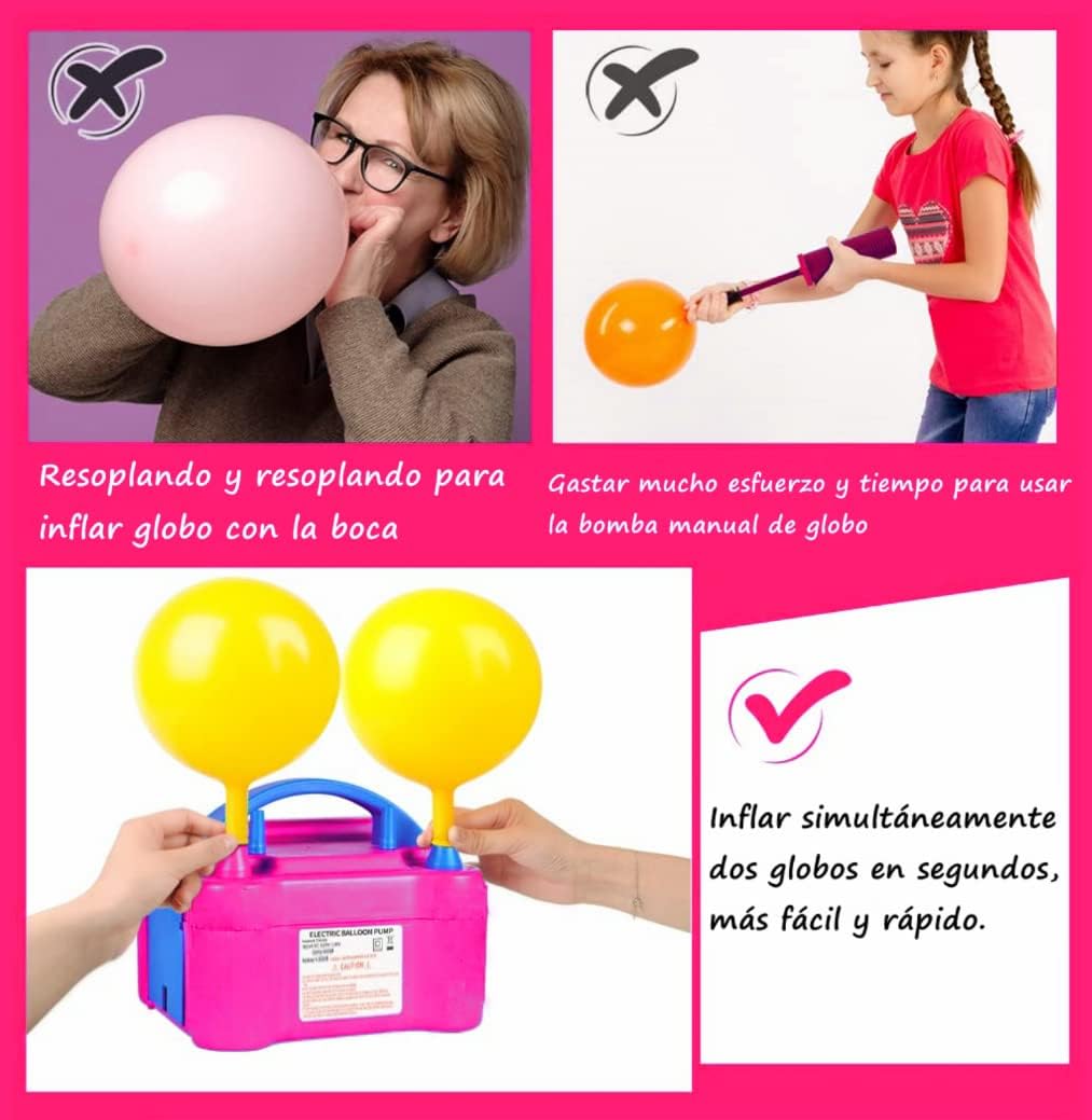 Bomba para Inflar Globos, con Doble Boquilla, Inflador de Globos Eléctrico, Soplador de Globos, Juego de Maquina Globos Potátil, para Decoración de Fiesta/Cumpleaños/Boda/Navidad