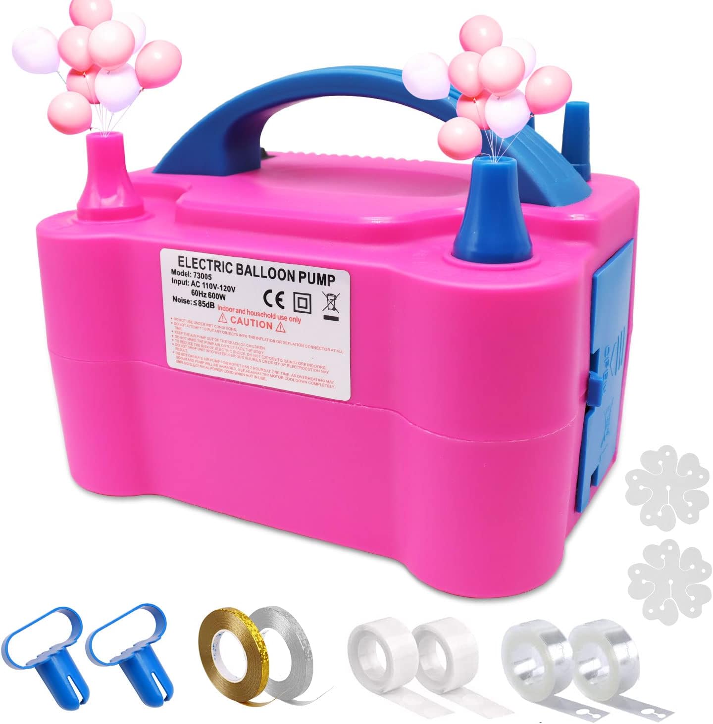 Bomba para Inflar Globos, con Doble Boquilla, Inflador de Globos Eléctrico, Soplador de Globos, Juego de Maquina Globos Potátil, para Decoración de Fiesta/Cumpleaños/Boda/Navidad