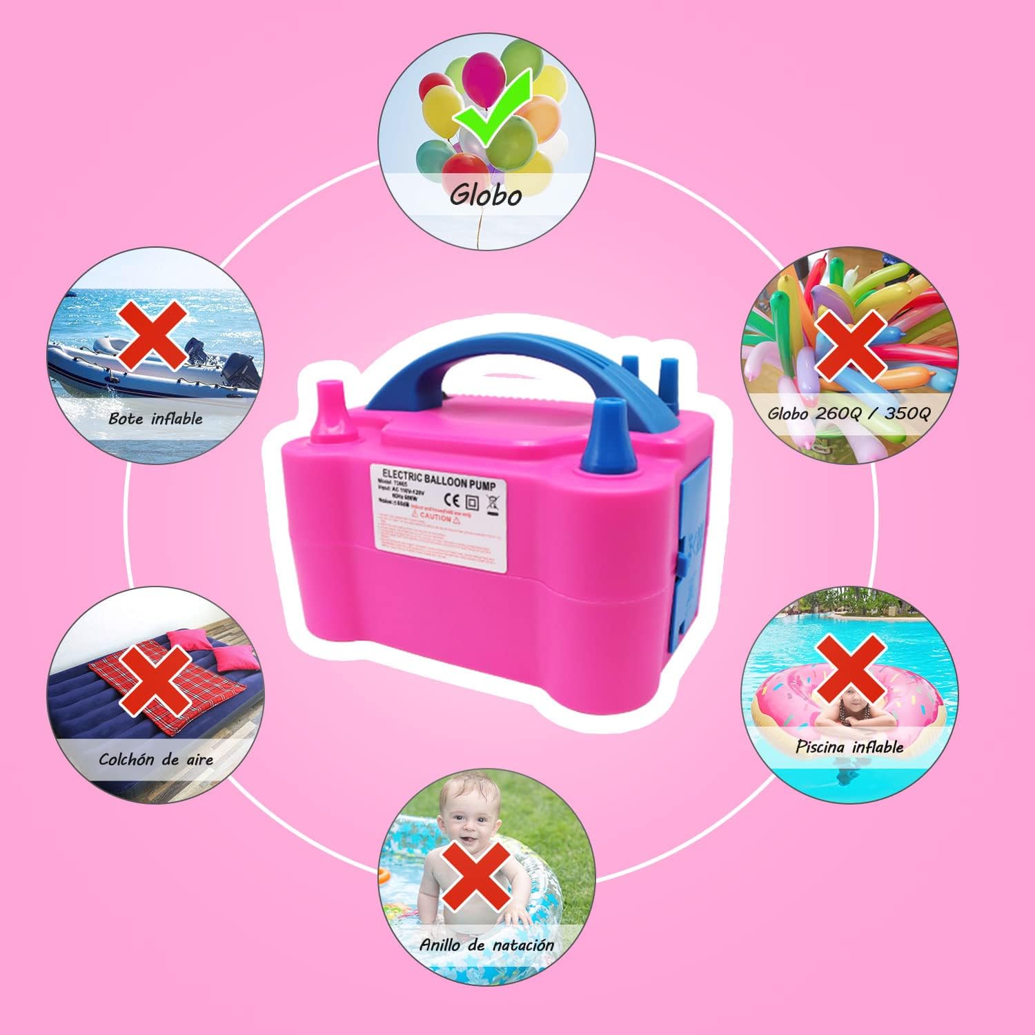 Bomba para Inflar Globos, con Doble Boquilla, Inflador de Globos Eléctrico, Soplador de Globos, Juego de Maquina Globos Potátil, para Decoración de Fiesta/Cumpleaños/Boda/Navidad