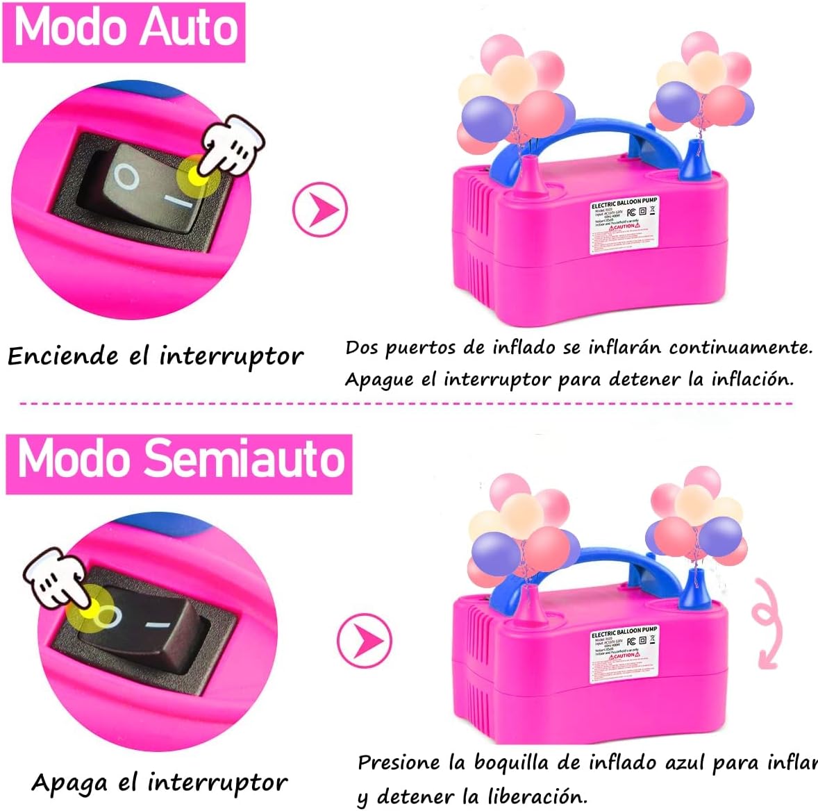 Bomba para Inflar Globos, con Doble Boquilla, Inflador de Globos Eléctrico, Soplador de Globos, Juego de Maquina Globos Potátil, para Decoración de Fiesta/Cumpleaños/Boda/Navidad