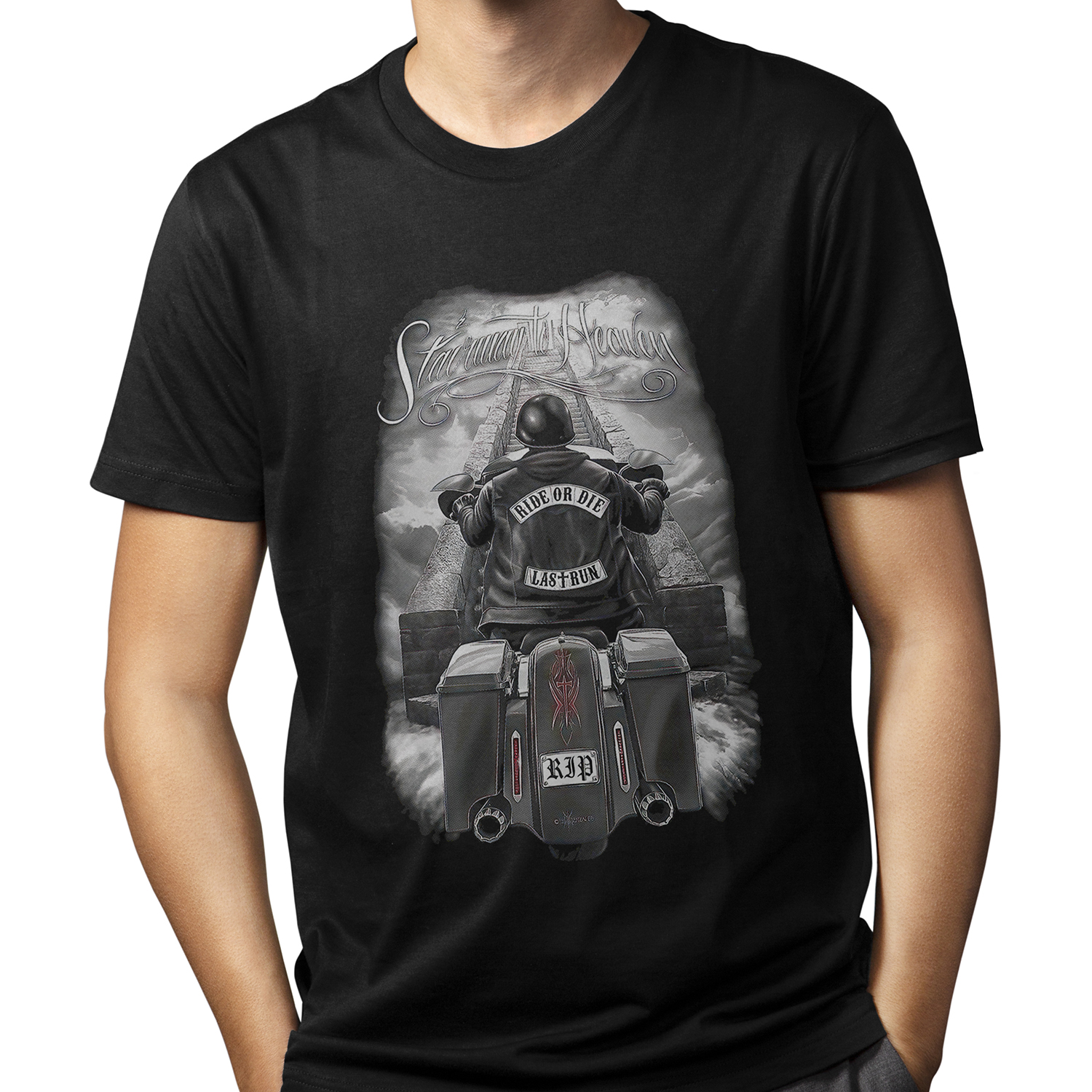 Playera para hombre Motocicleta Heaven Ride or Die Biker XOLO