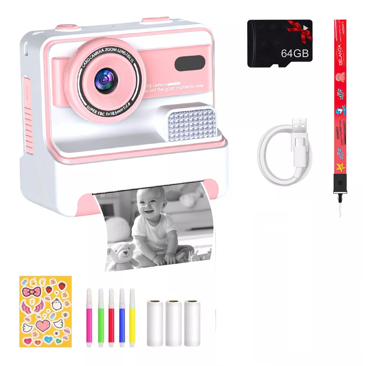 Cámara Digital Hd Para Niños Fotos Imprimibles  64g Rosa