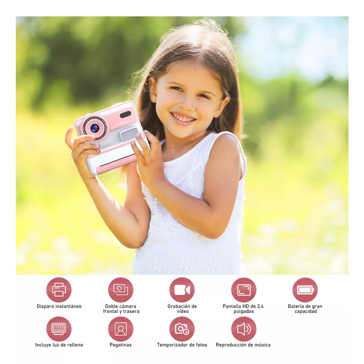 Cámara Digital Hd Para Niños Fotos Imprimibles  64g Rosa