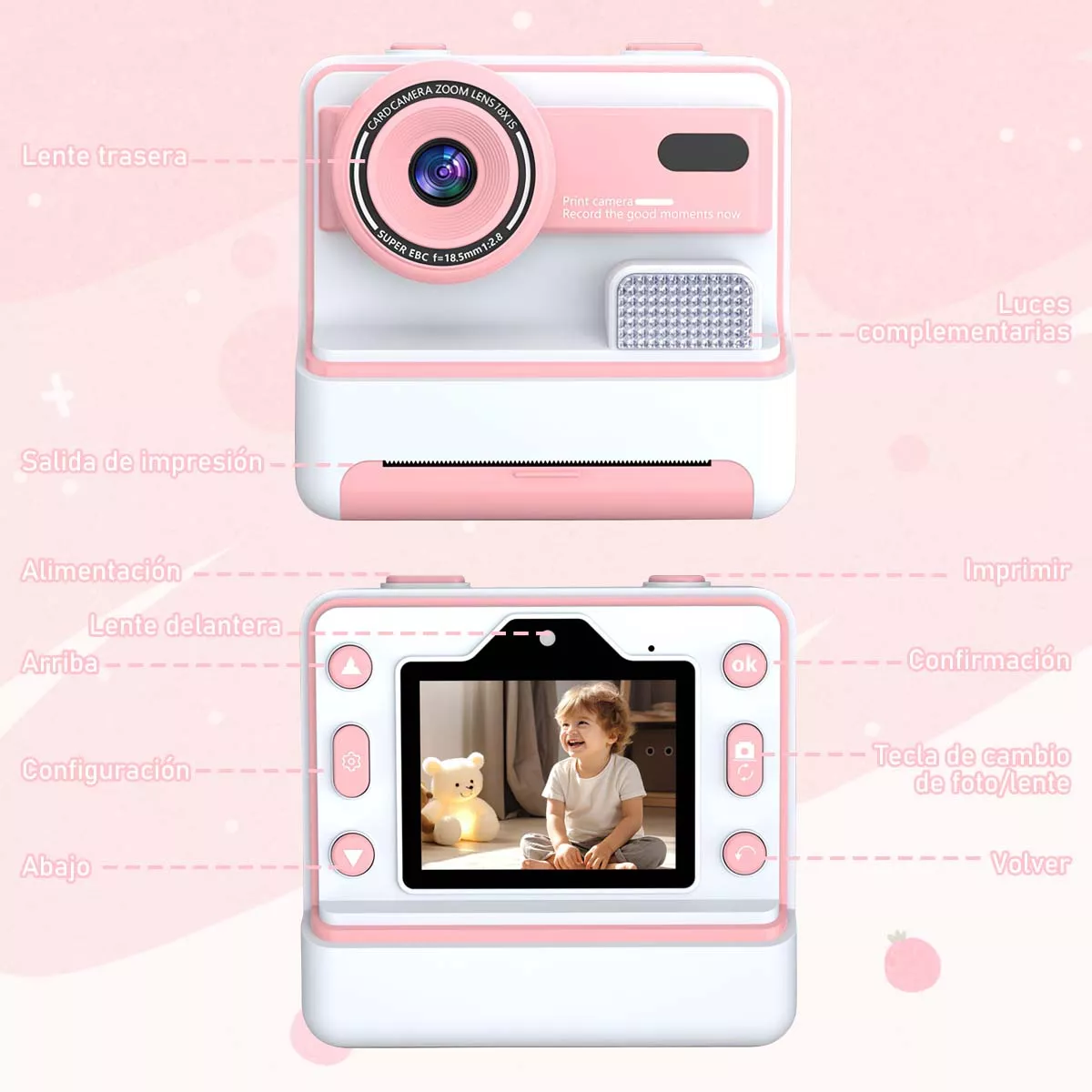 Cámara Digital Hd Para Niños Fotos Imprimibles  64g Rosa