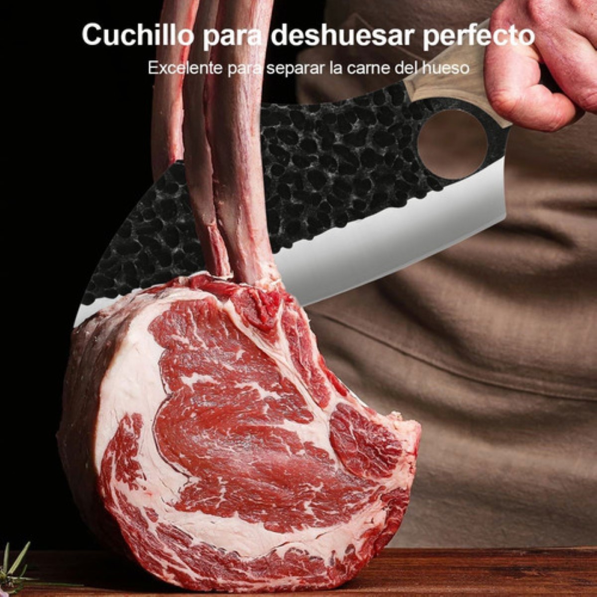 Cuchillo Chef De Cocina Forjado A Mano Con Funda De Cuero Negro Carbón