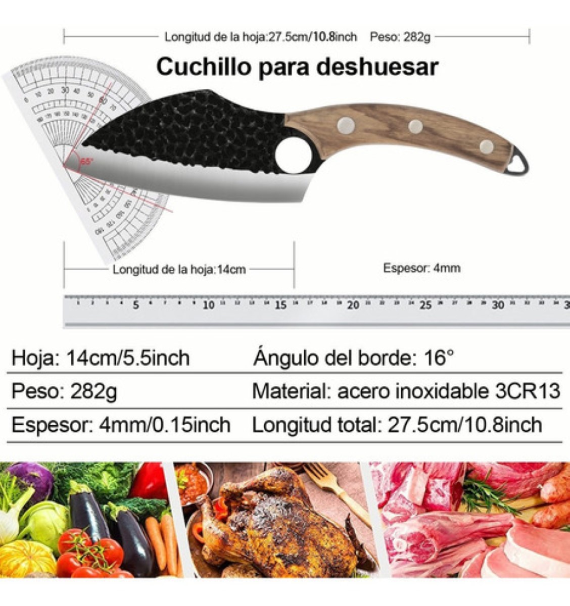 Cuchillo Chef De Cocina Forjado A Mano Con Funda De Cuero Negro Carbón