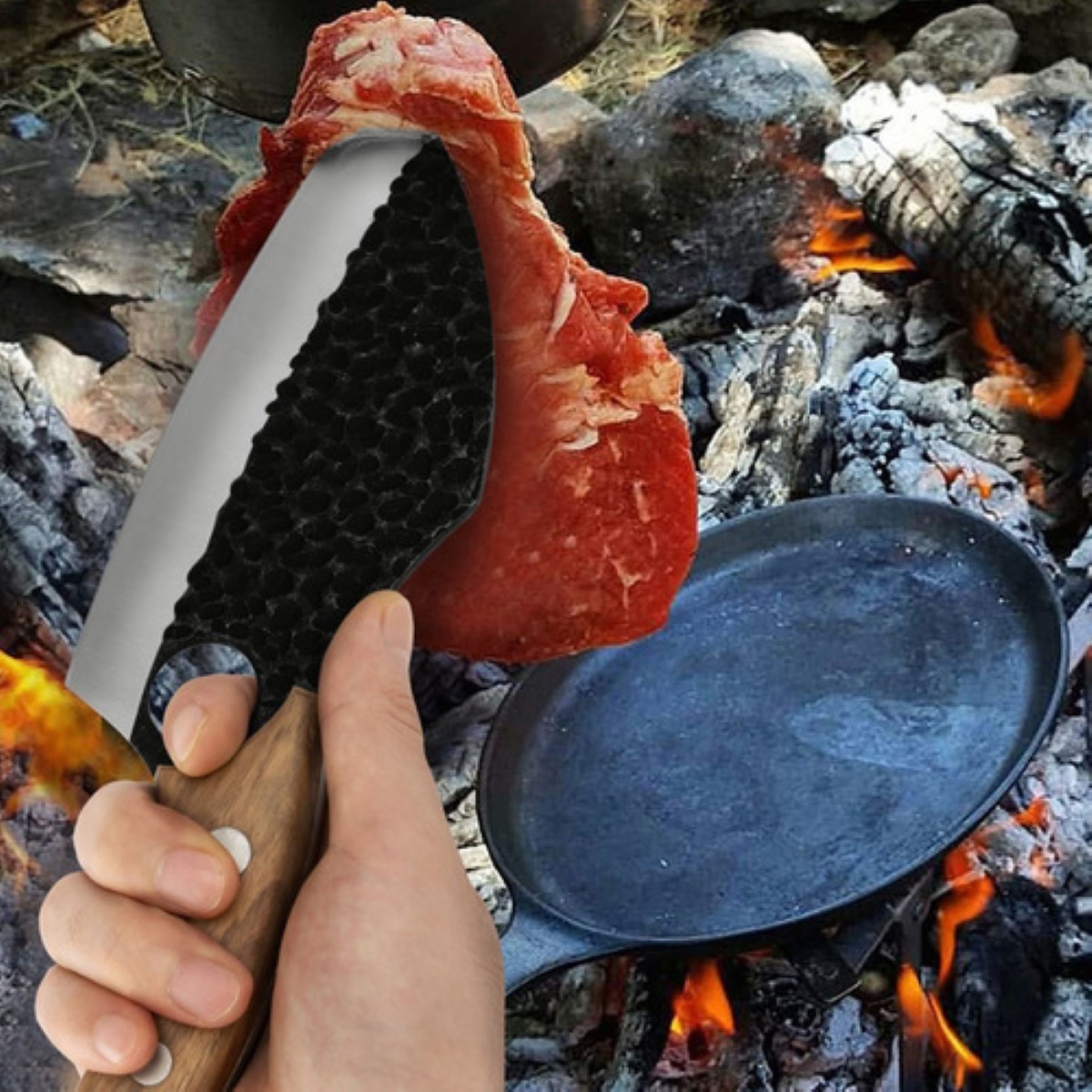 Cuchillo Chef De Cocina Forjado A Mano Con Funda De Cuero Negro Carbón
