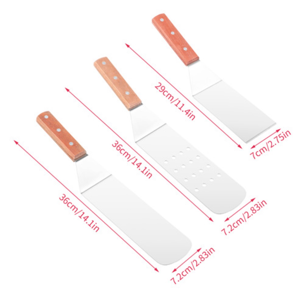 3pcs Espátula Volteadora Cocina Plancha Acero Inoxidable Plateado Y Marrón