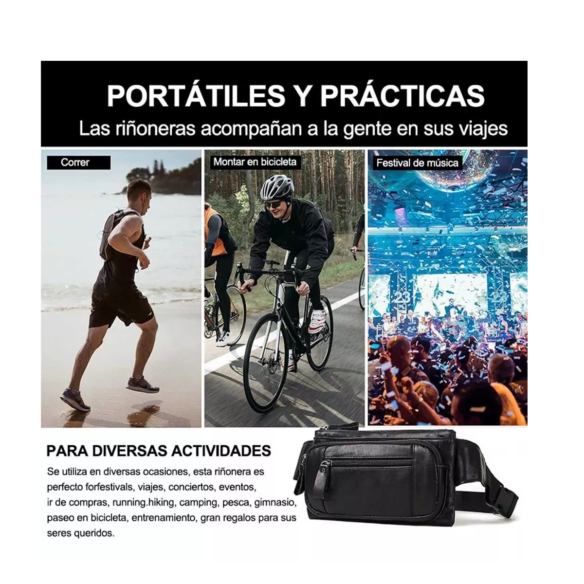 Riñonera Deportiva Accesorios Hombre Multiusos Piel Adultos
