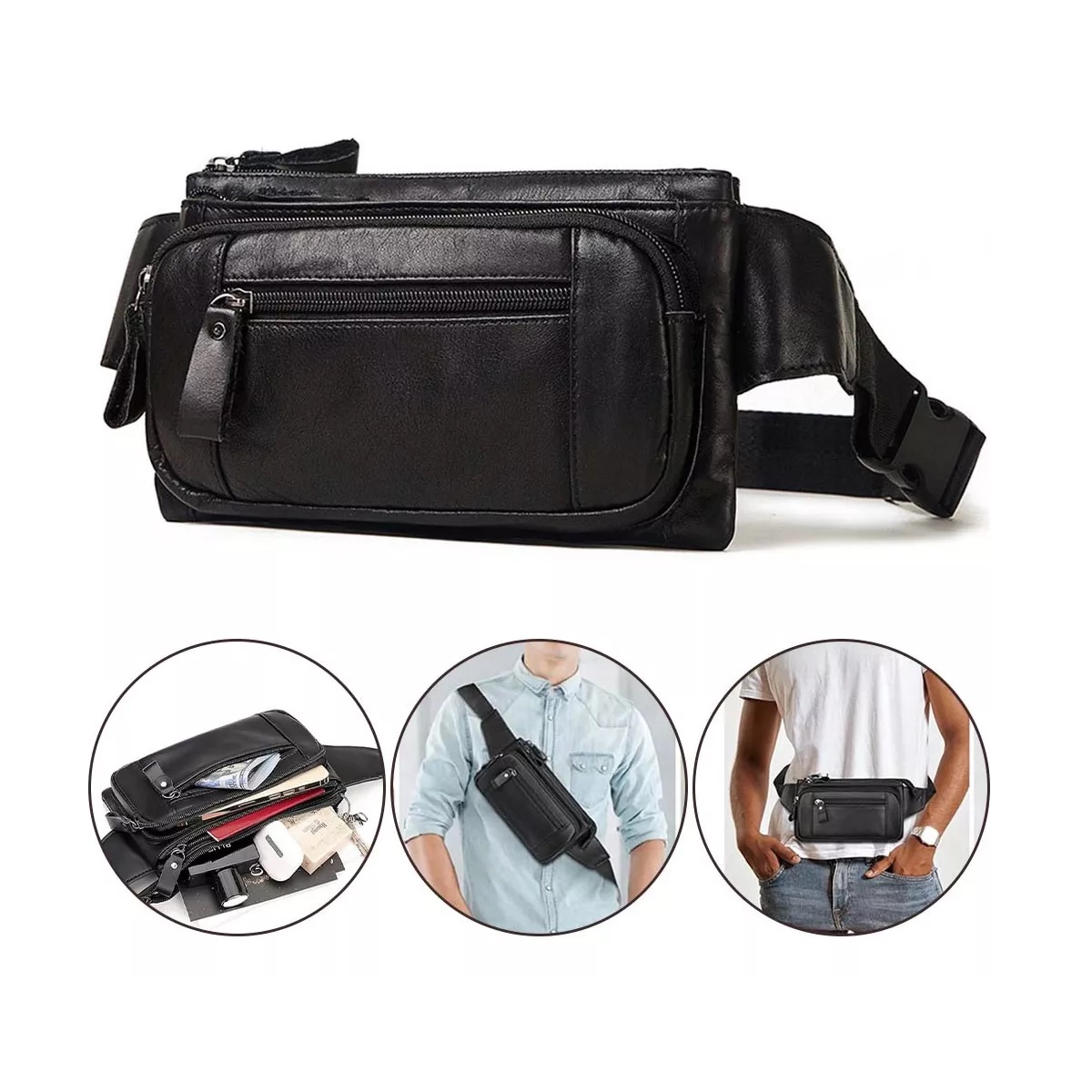 Riñonera Deportiva Accesorios Hombre Multiusos Piel Adultos