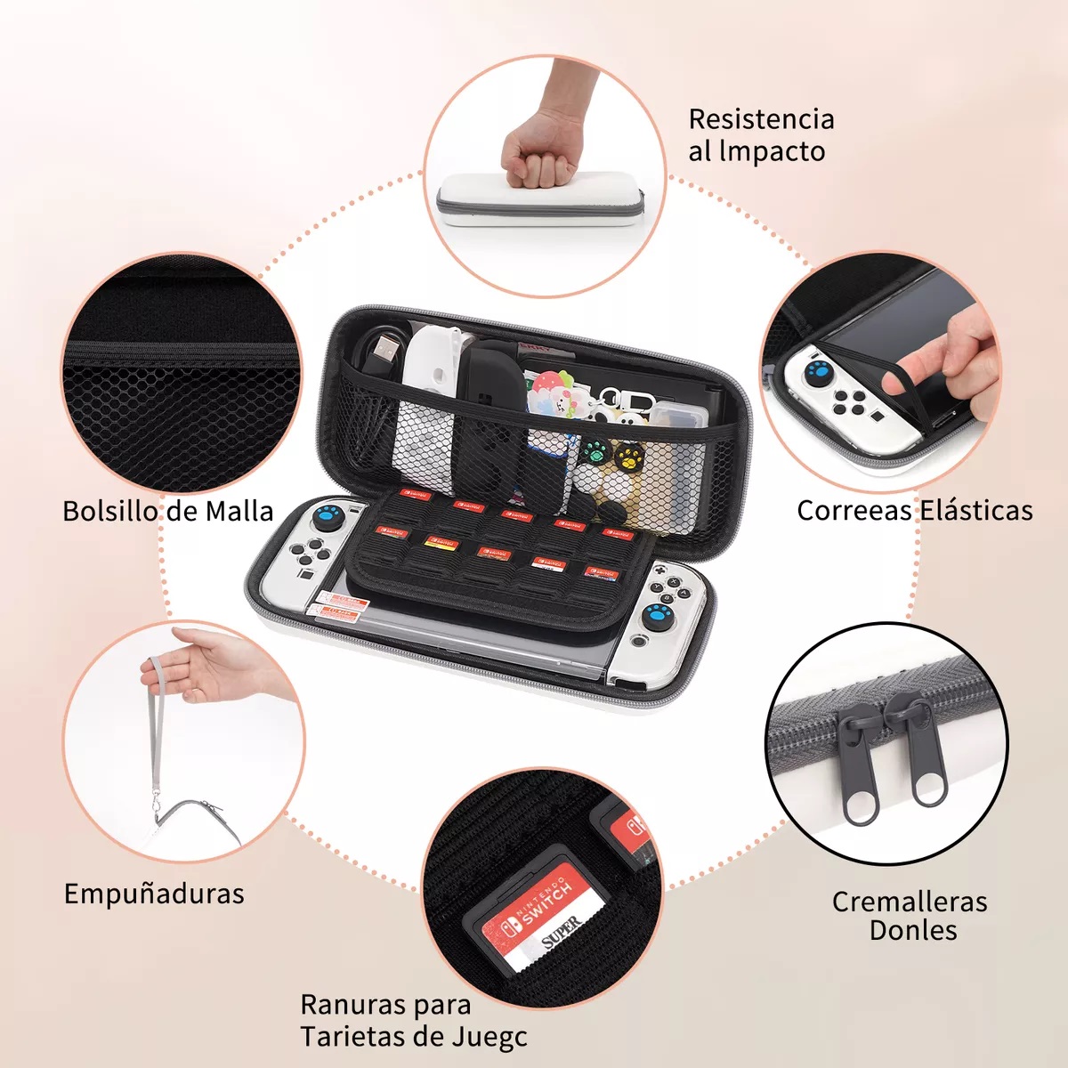 Kit De 35 Accesorios Funda Para Nintendo Switch Oled Estuche Blanco