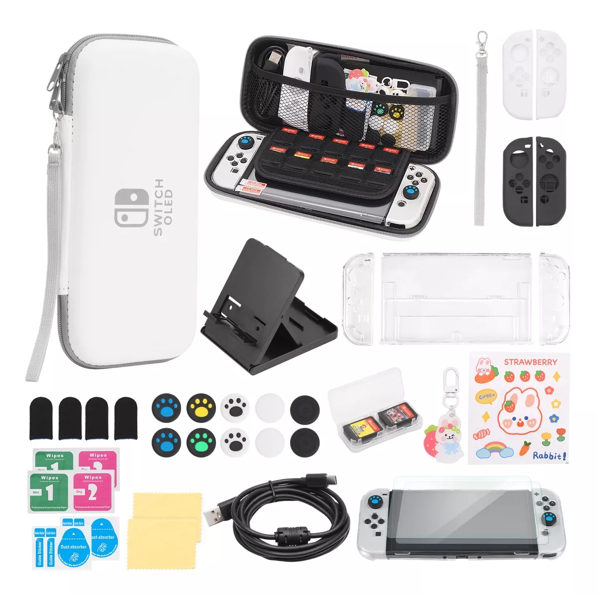 Kit De 35 Accesorios Funda Para Nintendo Switch Oled Estuche Blanco
