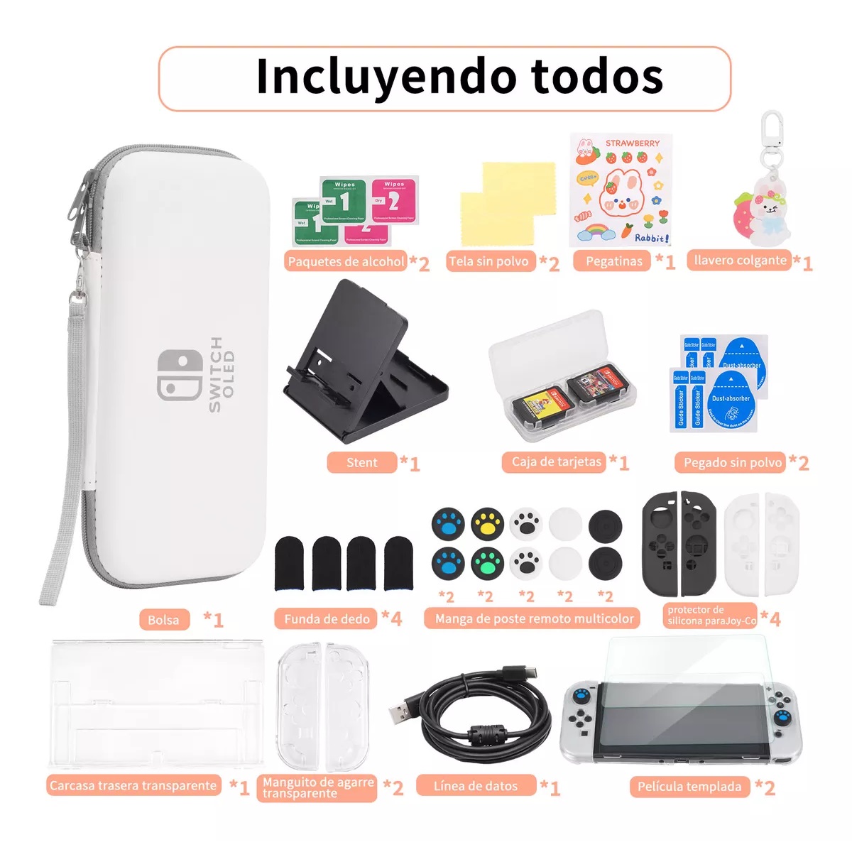 Kit De 35 Accesorios Funda Para Nintendo Switch Oled Estuche Blanco